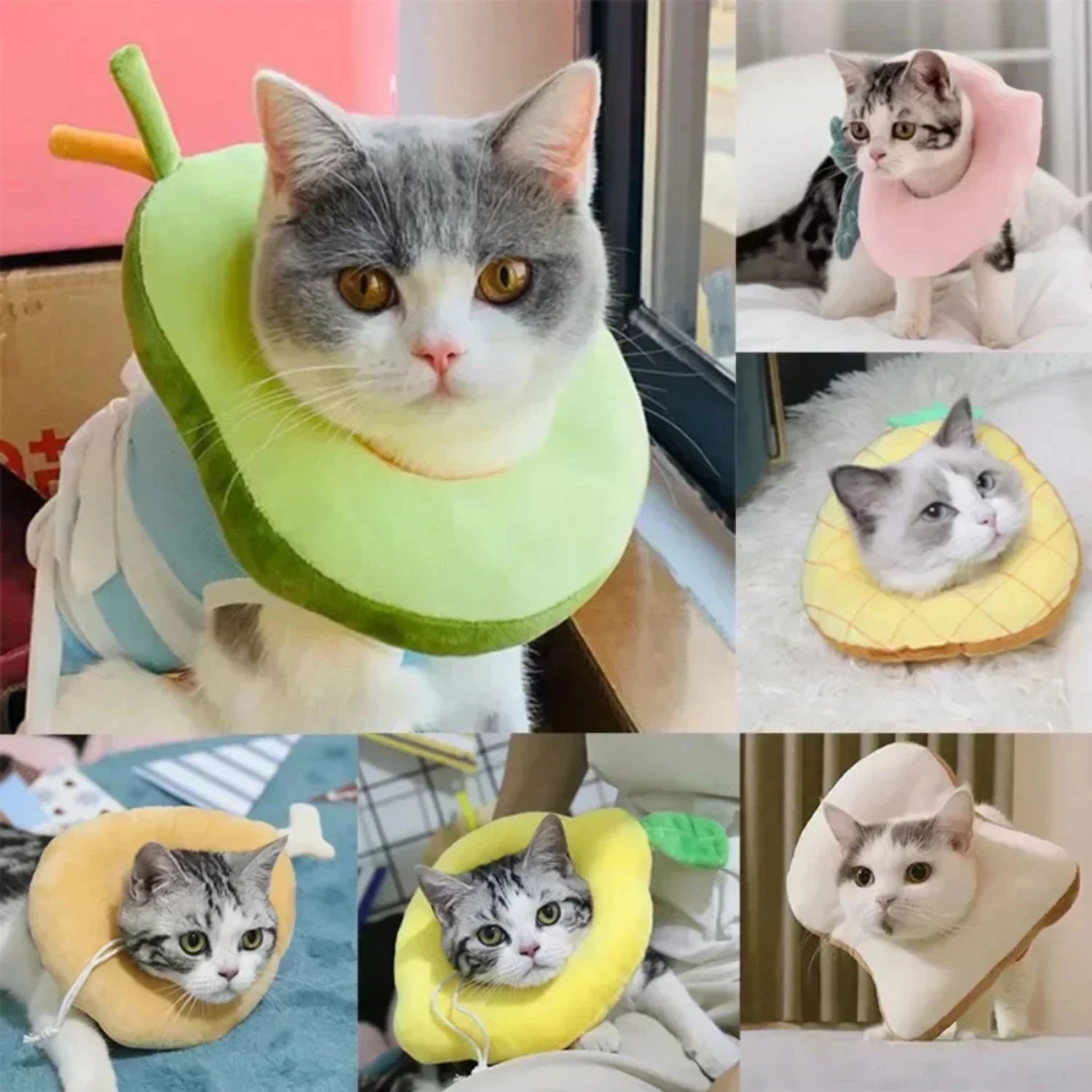 Soft Cotton Pet Adjustable Elizabethan Collar Cute Toast Avocado Shaped Wound Healing Collar Prevent Bite Neck Ring  Dog Cat