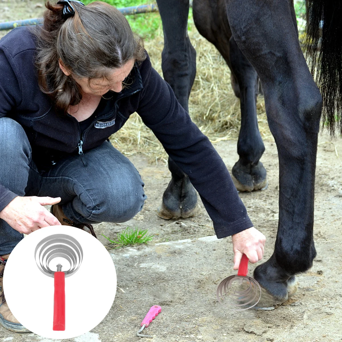 1 szt. Szczotka do drapania dla zwierząt gospodarskich, grzebień dla koni z ergonomicznym plastikowym uchwytem, grzebień do usuwania sierści, szczotka do drapania, artykuły do pielęgnacji zwierząt gospodarskich.