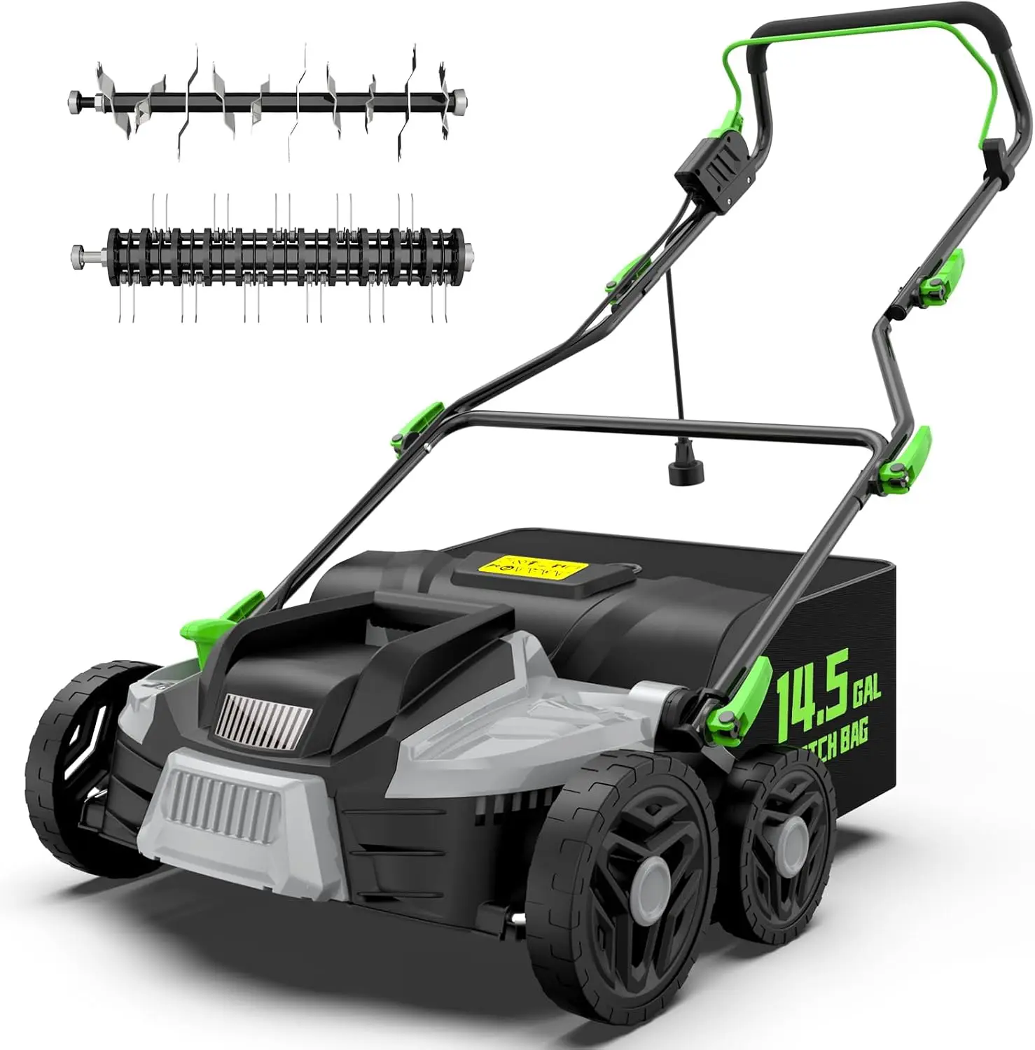 16-Inch 15.5 Amp 2-in-1 Electric Dethatcher and Scarifier with 14.5-Gallon Removable Thatch Collection Bag, Lawn Dethatcher