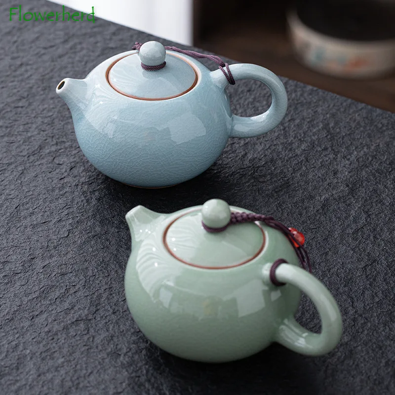 Ge Kiln Ceramic Tea Pot and Tea Cup Handmade Chinese Style Ice Crack Teapot Teacup Household Kung Fu Tea Set Chinese Tea Set