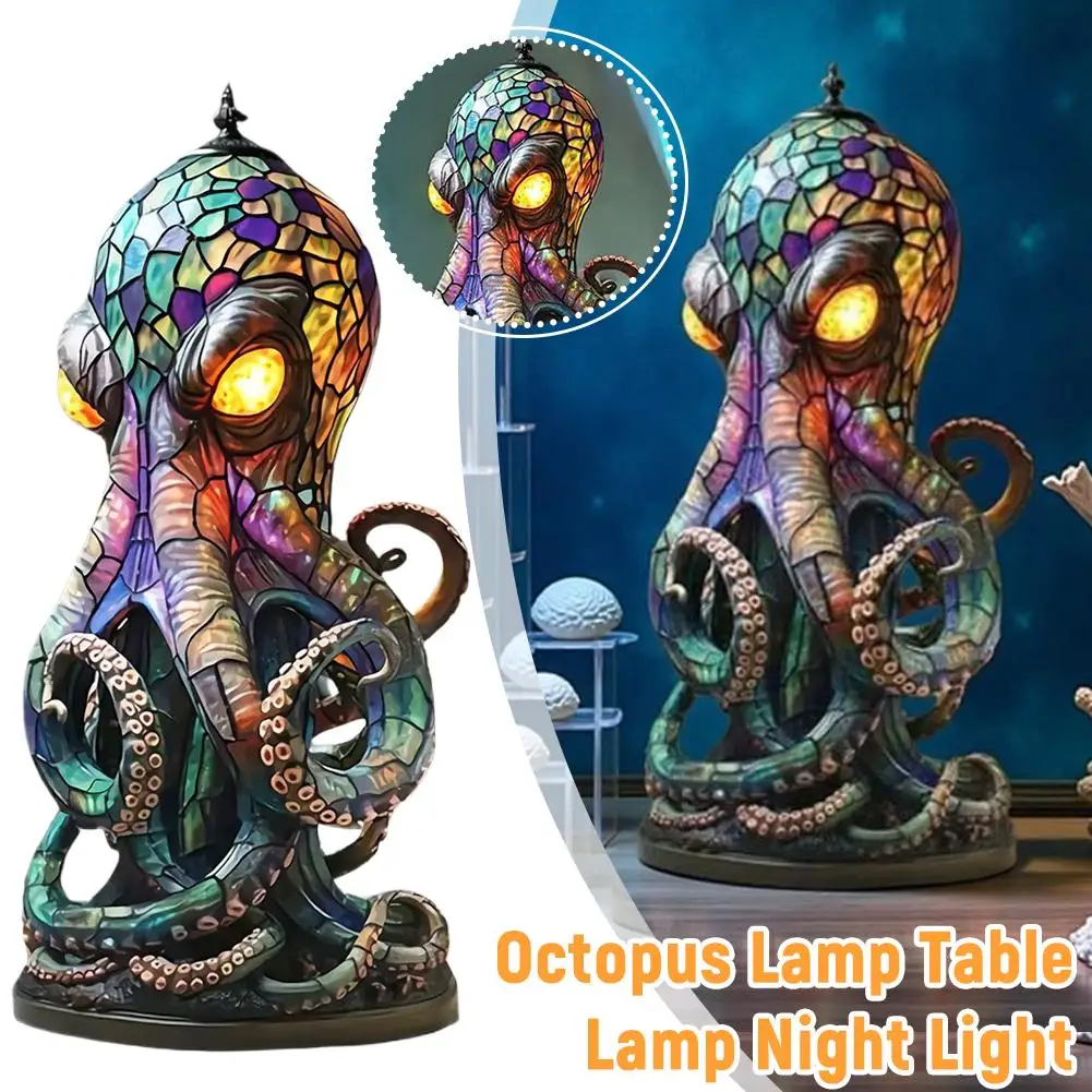 

Смола Лампы Осьминога Настольная Лампа Ночник Уникальный Дизайн Океанских Животных Витражи Стиль Смола Гостиная Спальня Свет