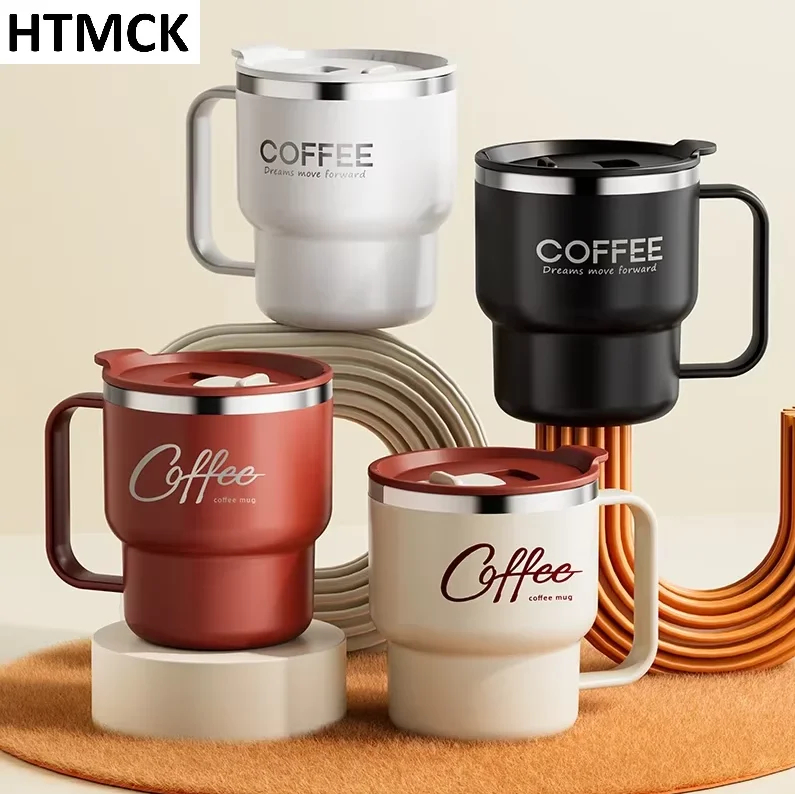 HTMCK 304 Stainless Steel Insulated Coffee Mug With Handle, Portable Leak Proof Student Water Cup