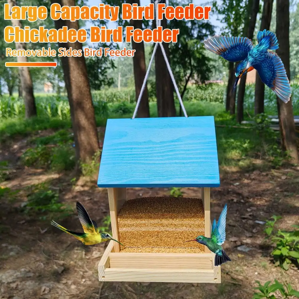 Hopper Bird Feeders Outdoor Wild Bird Feeder Large Hanging Wooden Bird Feeder for Cardinals Finches Blue Jays