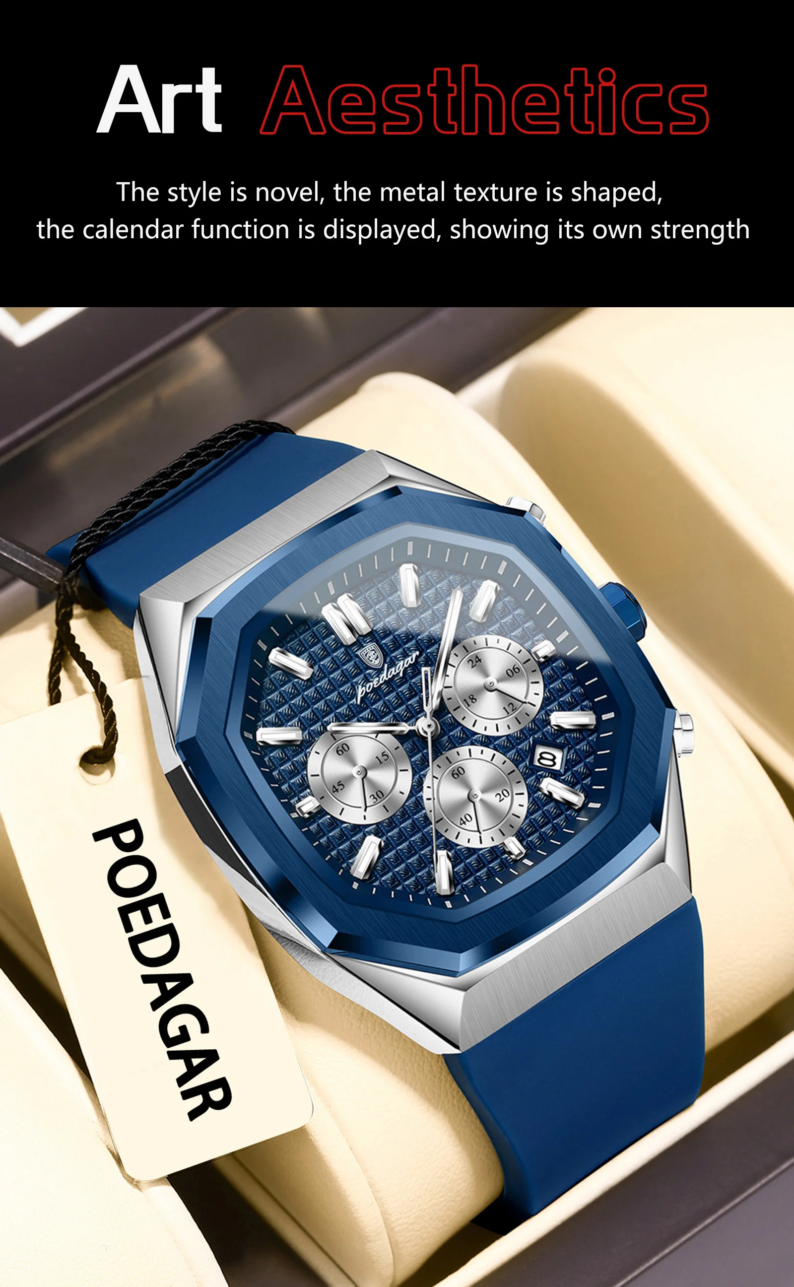 POEDAGAR Business herren Uhr Chronograph Datum Silikon Armband Quarz Mann Uhr Wasserdicht Leucht Mode Uhren Für Männer Reloj – Detail 13