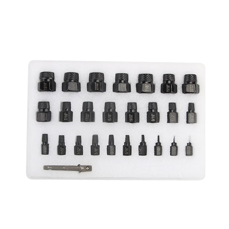 26Pcs/Case Damaged Screw Extractor Impact Bolt & Nut Remover Drill Stripped Single Head Broken Disassemble Bolt Demolition Tools