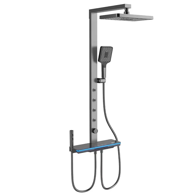 Smart Digital Display Shower Set Wall Mounted Piano Key Bathroom Faucet Copper Rainfall Bath Mixer Tap For Modern Home Decor