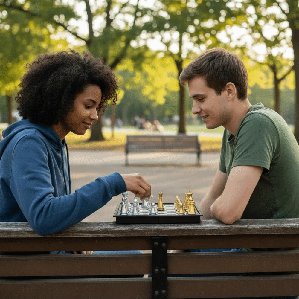 

Gold Silver Mini Chess Set Magnetic Pieces Folded Design Portable Chess Table Games Folding Chess Competition Use