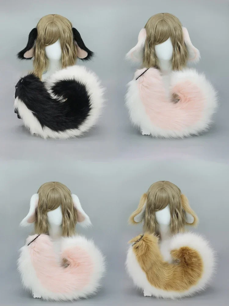 Halloween Role Play Furry Anime Dog Ear Headband Tail Cartoon Comic-Con Accessories Plush Simulation Animal Ears Tail