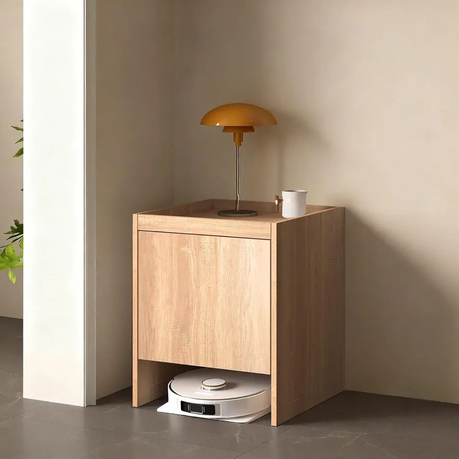 Storage Cabinet for Robot Vacuum Cleaner Hidden Storage Stand with Doors Rack with Pull-Out Top for Water Change Side Table for