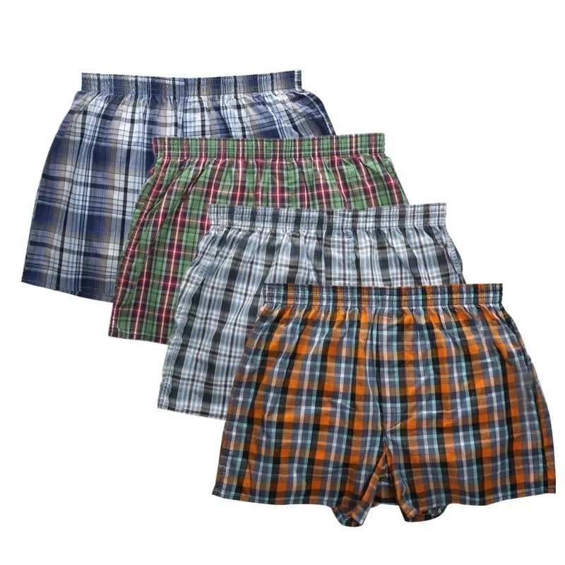 New Classic Plaid Men Arrow Pants Casual Fashion Brand High Quality Boxer Mens Cotton Boxers 4pcs Men\'s Shorts Underwear