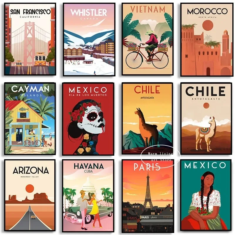 Travel Canada Finland Chile Malta Morocco Mexico Bali Paris Poster Canvas Painting Landscape Wall Art Bar Living Room Home Decor