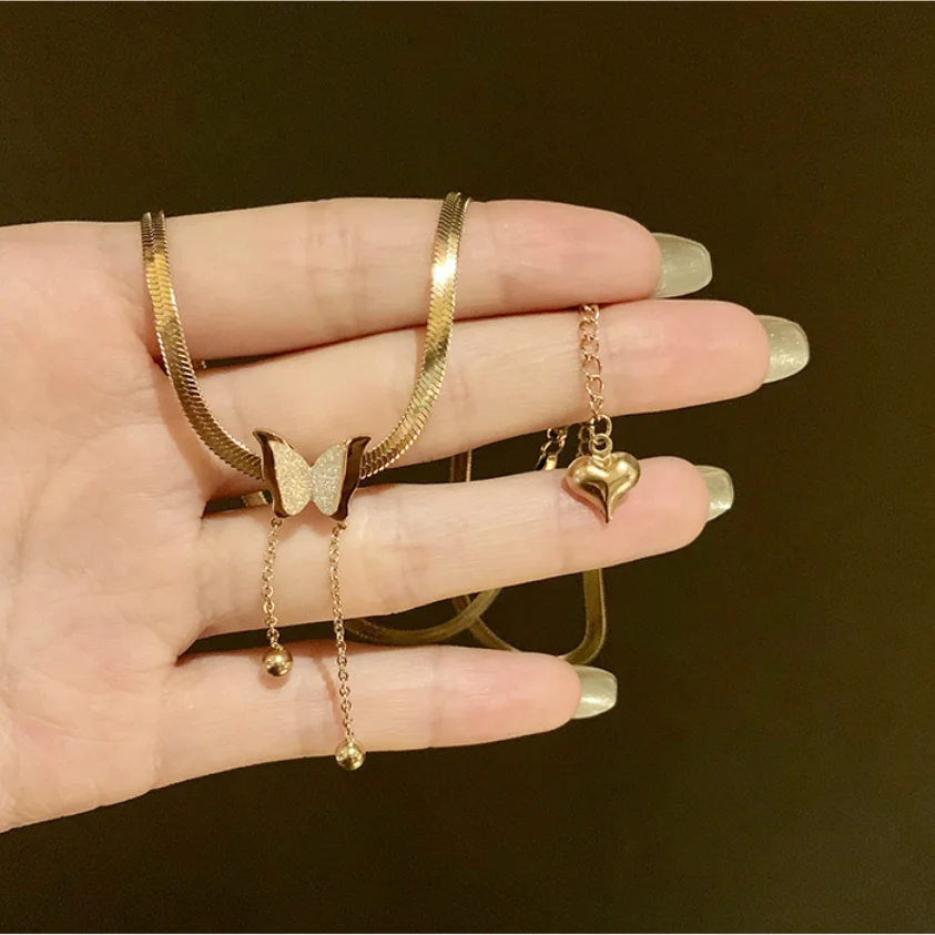 316L Stainless Steel New Fashion Upscale Jewelry Tassel Butterfly Charms Snake Bone Chain Choker Necklaces Pendants For Women