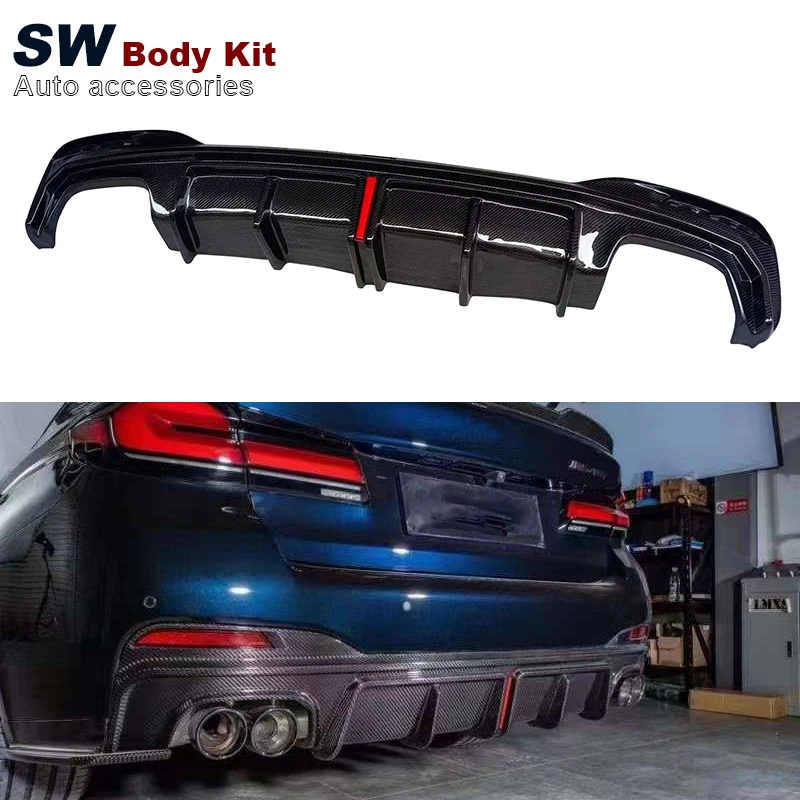 

Carbon Fiber KB Style Rear Diffuser With Lights For BMW 5 Series G30 G38 Rear Bumper Splitter Lip Diffuser Cover Trim 2018-2023