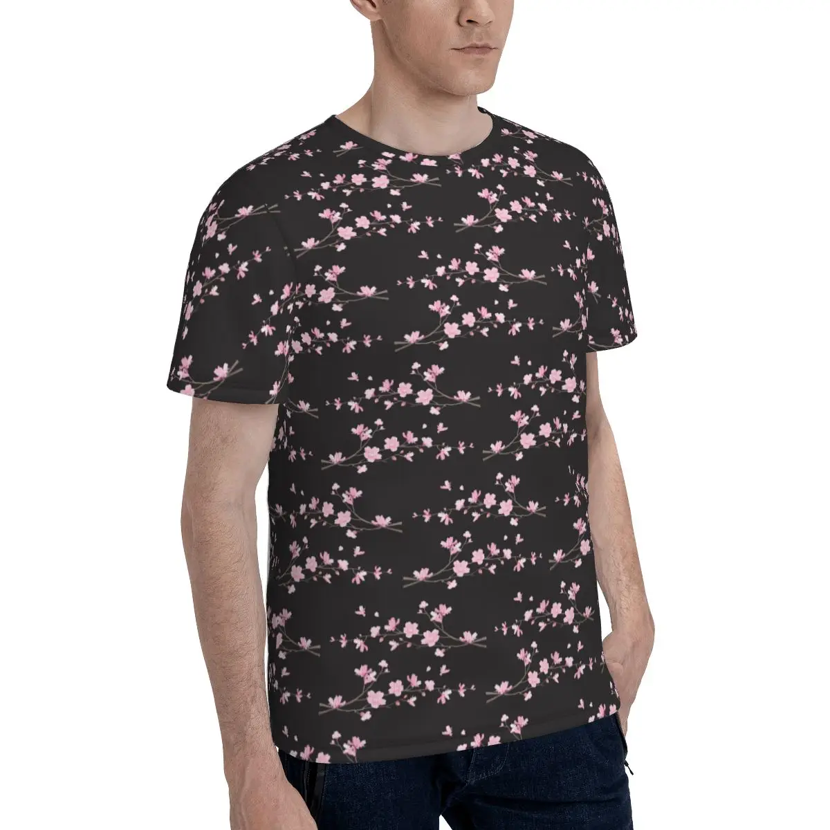 Cherry Blossom Flower Plant T-Shirt for Men Cotton T Shirts Men's Tees Short Round Neck Summer Clothes Tops