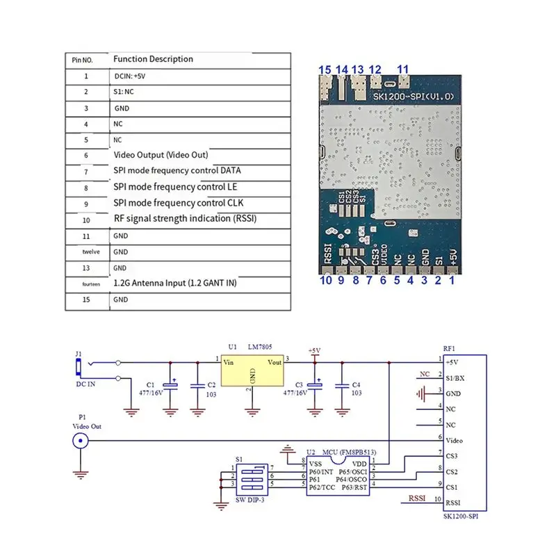 DT51 SK1200-SPI 1.2G/1.3G/1.5G/1.7G VRX Wireless Analog SPI Open Source Receiver Module RX1264 for FPV Drone