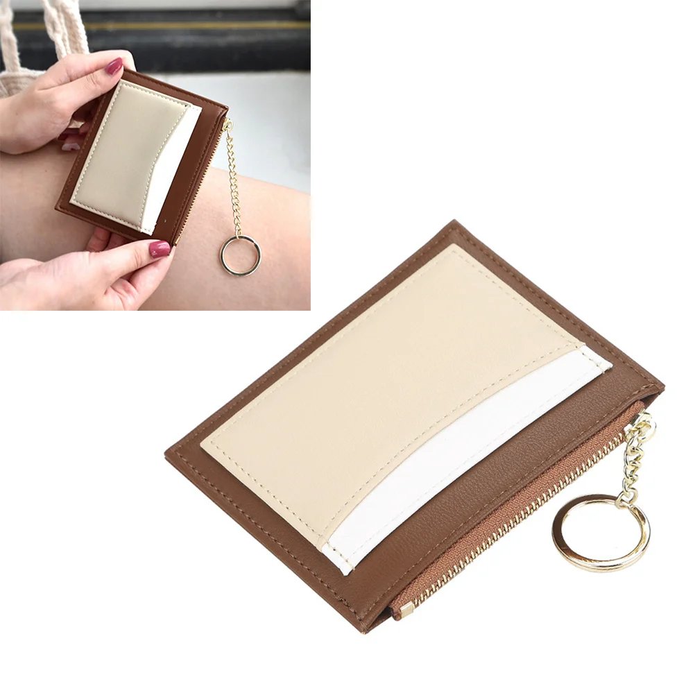 

Fashion Small Wallet Zipper PU Splice Multi Card Holder Lightweight Portable Travel Daily Commuting Gift for Women Brown