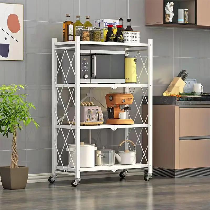 Installation-Free Foldable Kitchen Storage Rack Large Iron Frame Multifunction Living Room Rack Multilayer Bookshelf Display