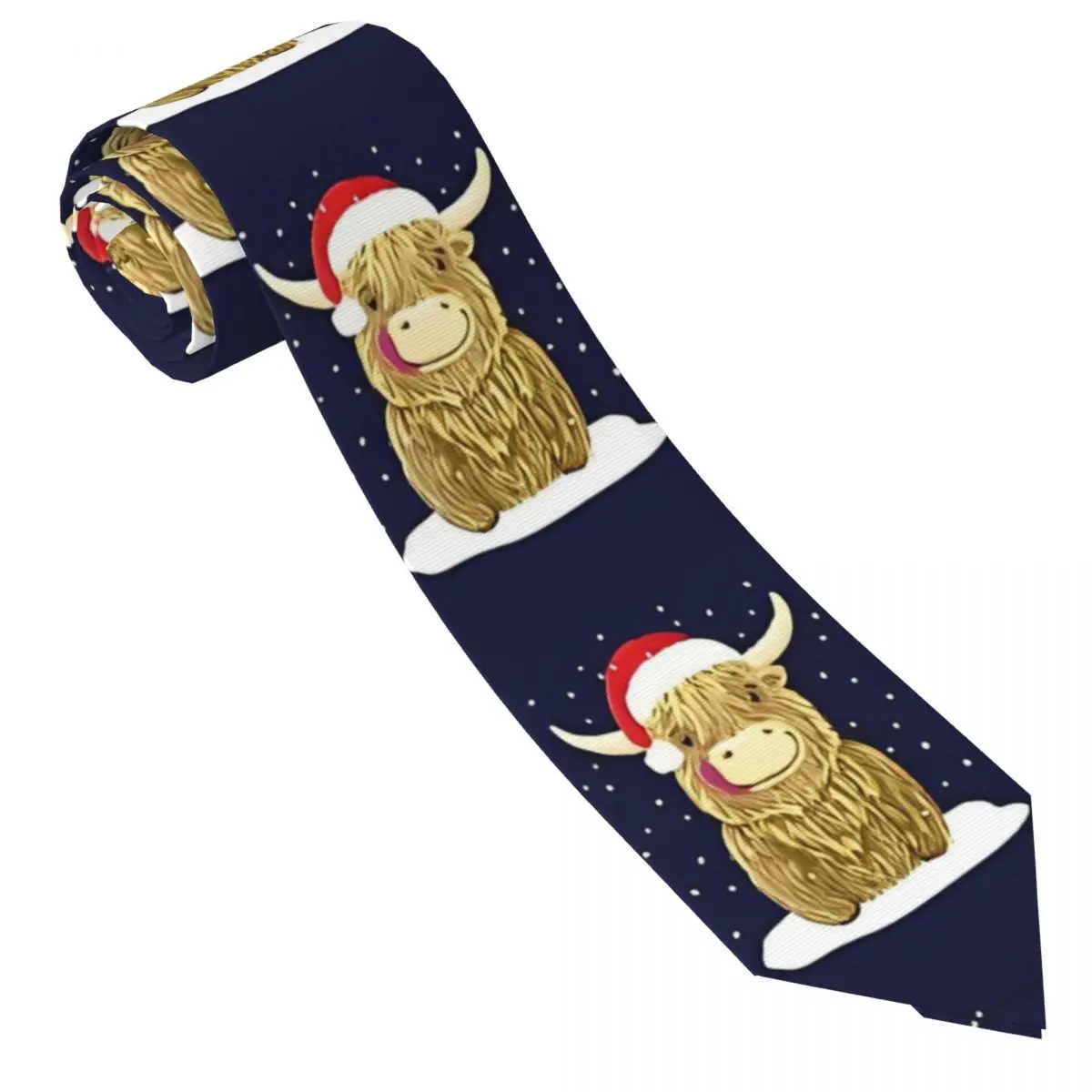 Scottish Highland Cow In The Christmas Snow Tie Custom Neck Ties Retro Trendy Collar Tie Men Day Wear Party Necktie Accessories