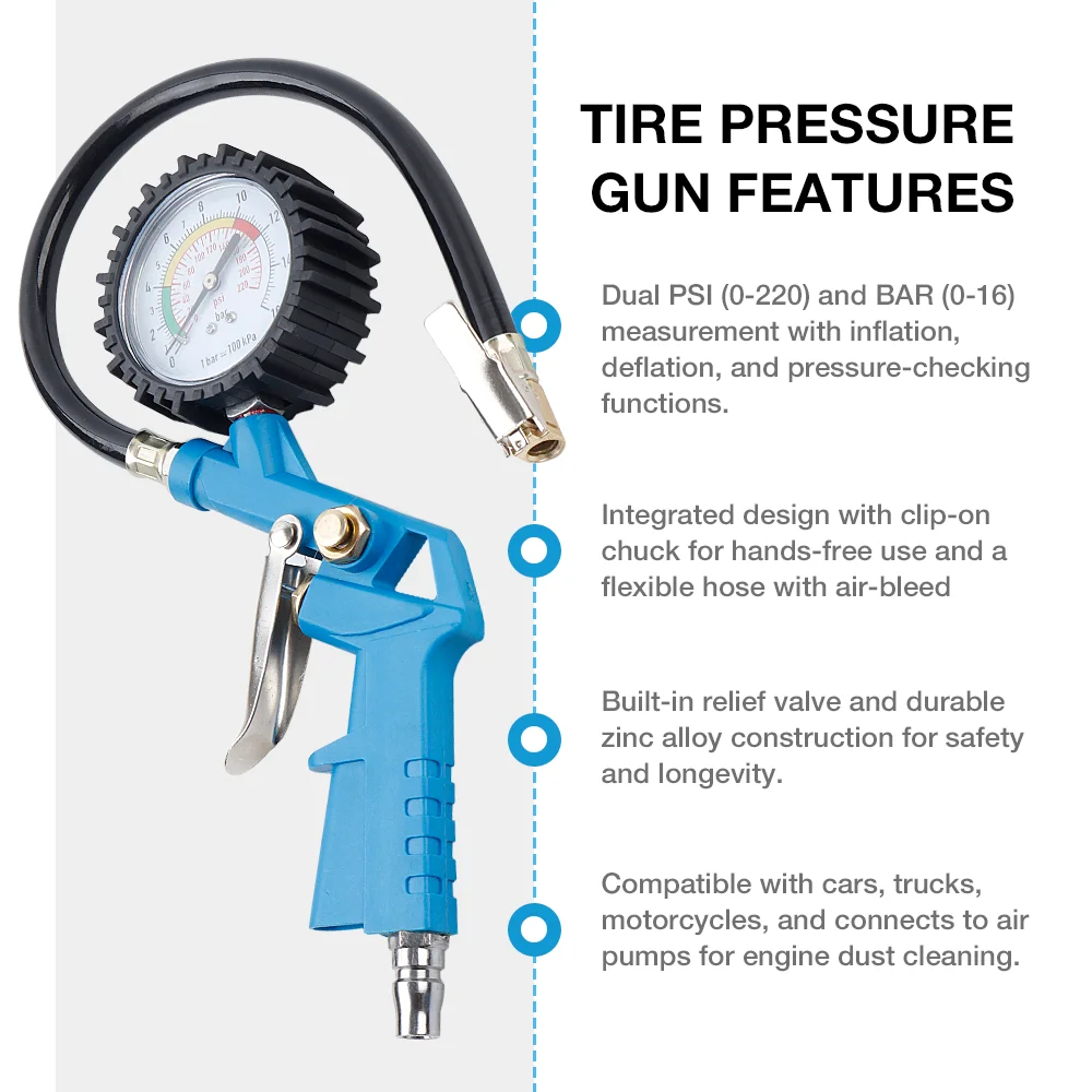 EU/JP Interface Tire Pressure Gauge For Car Motorcycle SUV Inflator Pumps Tire Repair Tools Pressure Gun Type For Air Compressor
