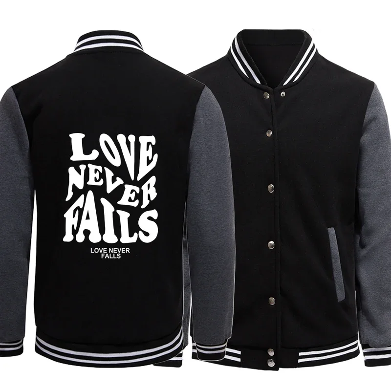 

Love Never Falls Printing Coats Autumn Casual Male Baseball Suit Crewneck Jackets Pocket Loose Comfortable Neutral Sportswear