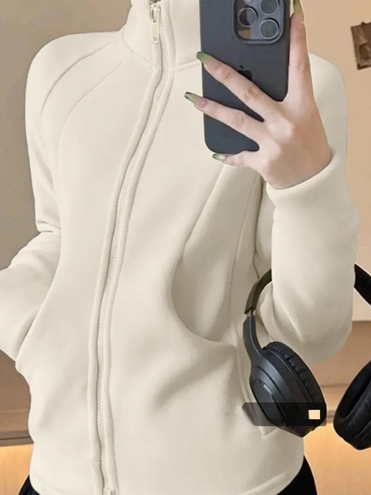 

Женская утепленная толстовка-кардиган на молнии с воротником-стойкой, на флисовой подкладке, спортивная, весна 2026, новинка