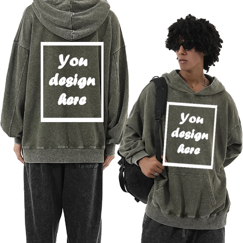 맞춤형 프린트 패턴, 두껍고 따뜻한 드롭 숄더 후드 스웨트셔츠, 남성 착용에 적합합니다.