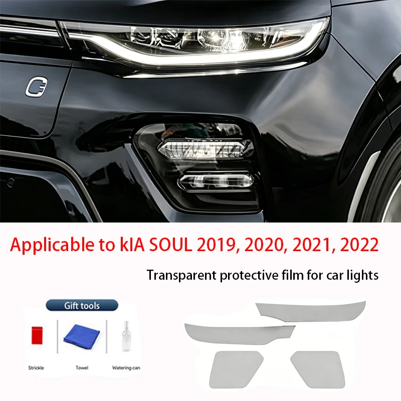 

For Kia Soul 2019-2022 TPU Transparent Smoked Black Headlight Protective Film Anti-Scratch Sticker Cover