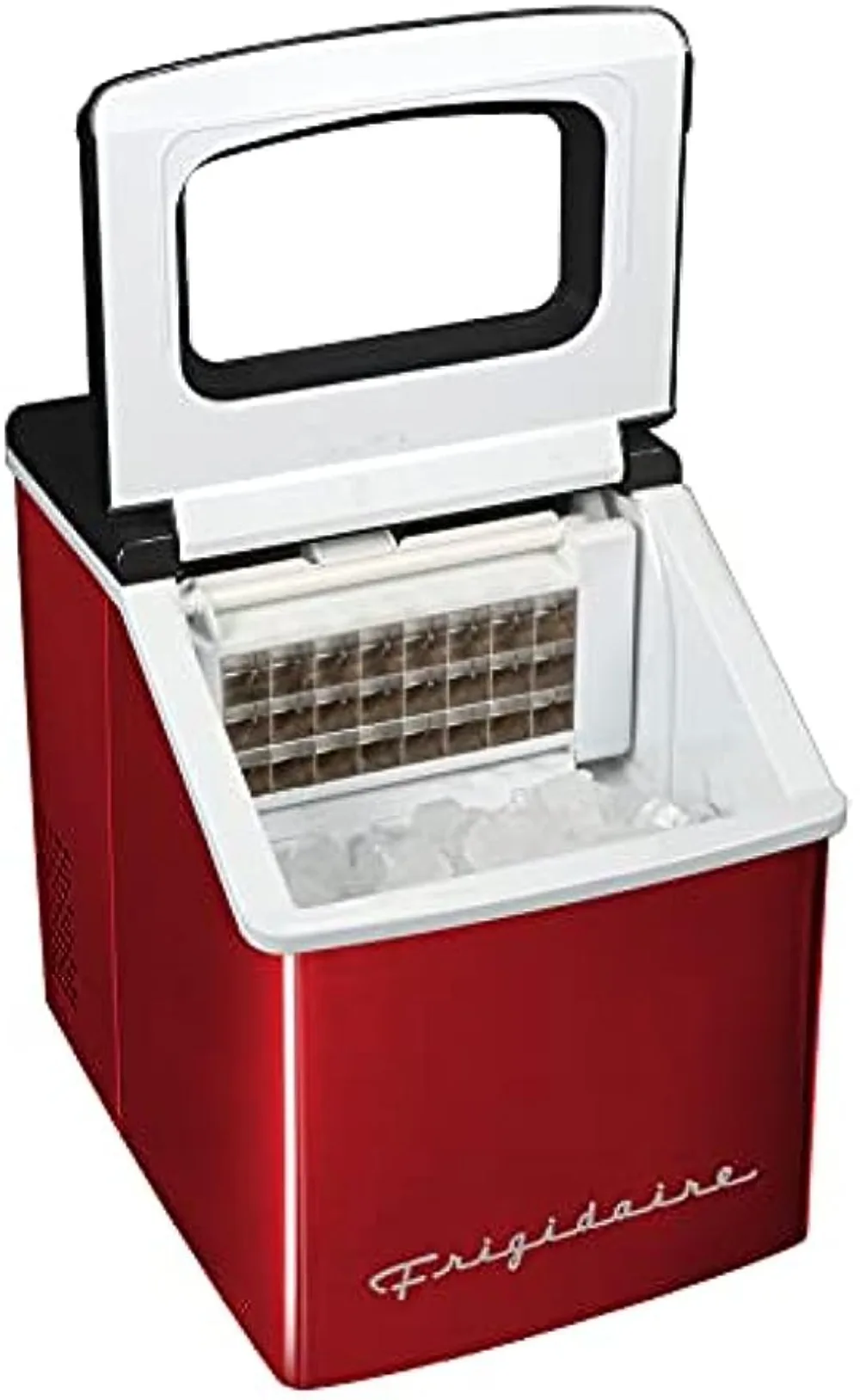 Frigidaire EFIC452-SSRED XL Maker, Makes 40 Lbs. of Clear Square Ice Cubes A Day, Stainless, Red Steel