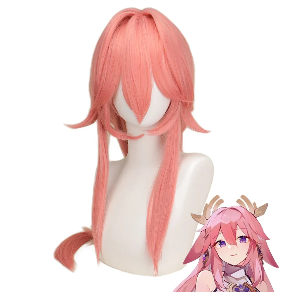 

Simulated Scalp Yae Miko Cosplay Wig Long Pink Heat Resistant Synthetic Hair Party Pink Role Play Wigs Costume Party