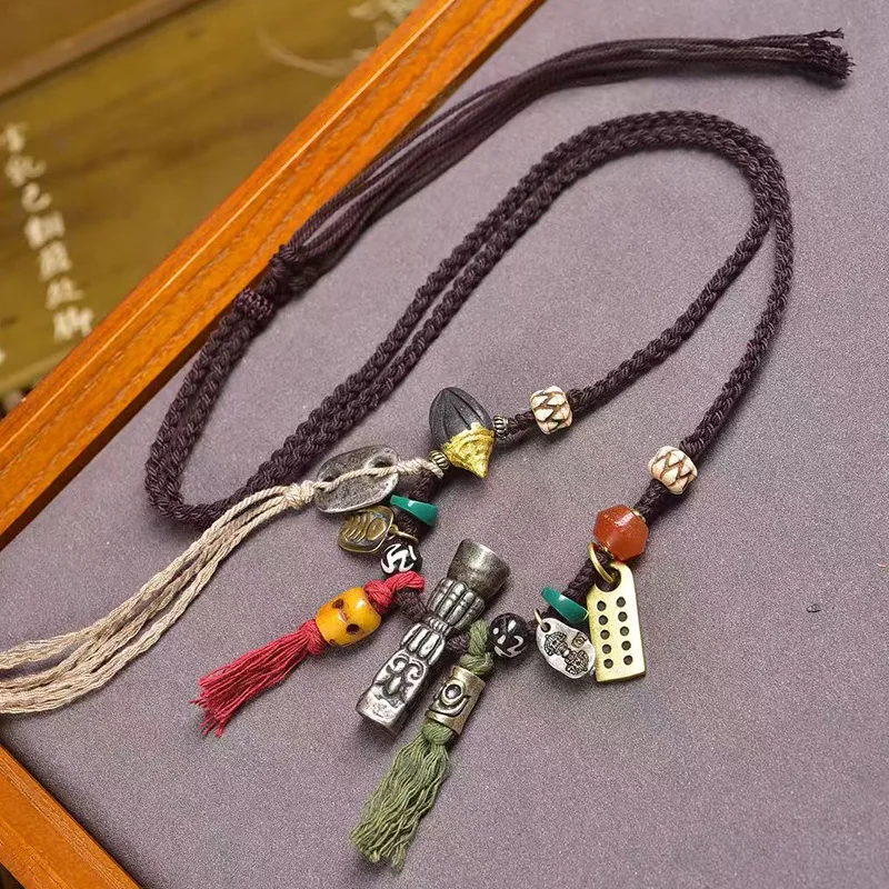 

Backflow Gawu Box Old Copper Pendant Sweater Chain Tibetan Handmade Woven Rope Necklace