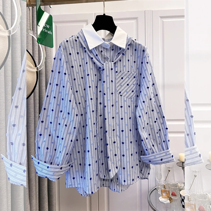 

Осень-зима 2022, свободные женские рубашки, свободная женская блузка в горошек с длинным рукавом, женские топы, повседневная одежда в корейском стиле KE4876