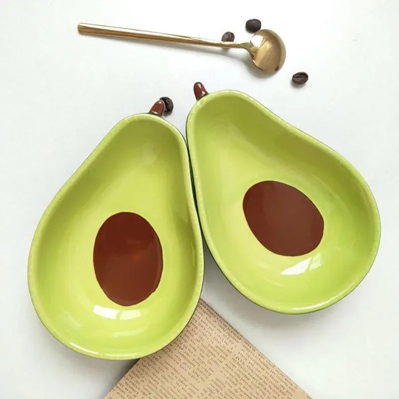 6.5 Inch Avocado Shape Ceramics Fruit Tray Creativity Dessert Plate Cute Household Salad Bowl Child Breakfast Dish Sushi Plate