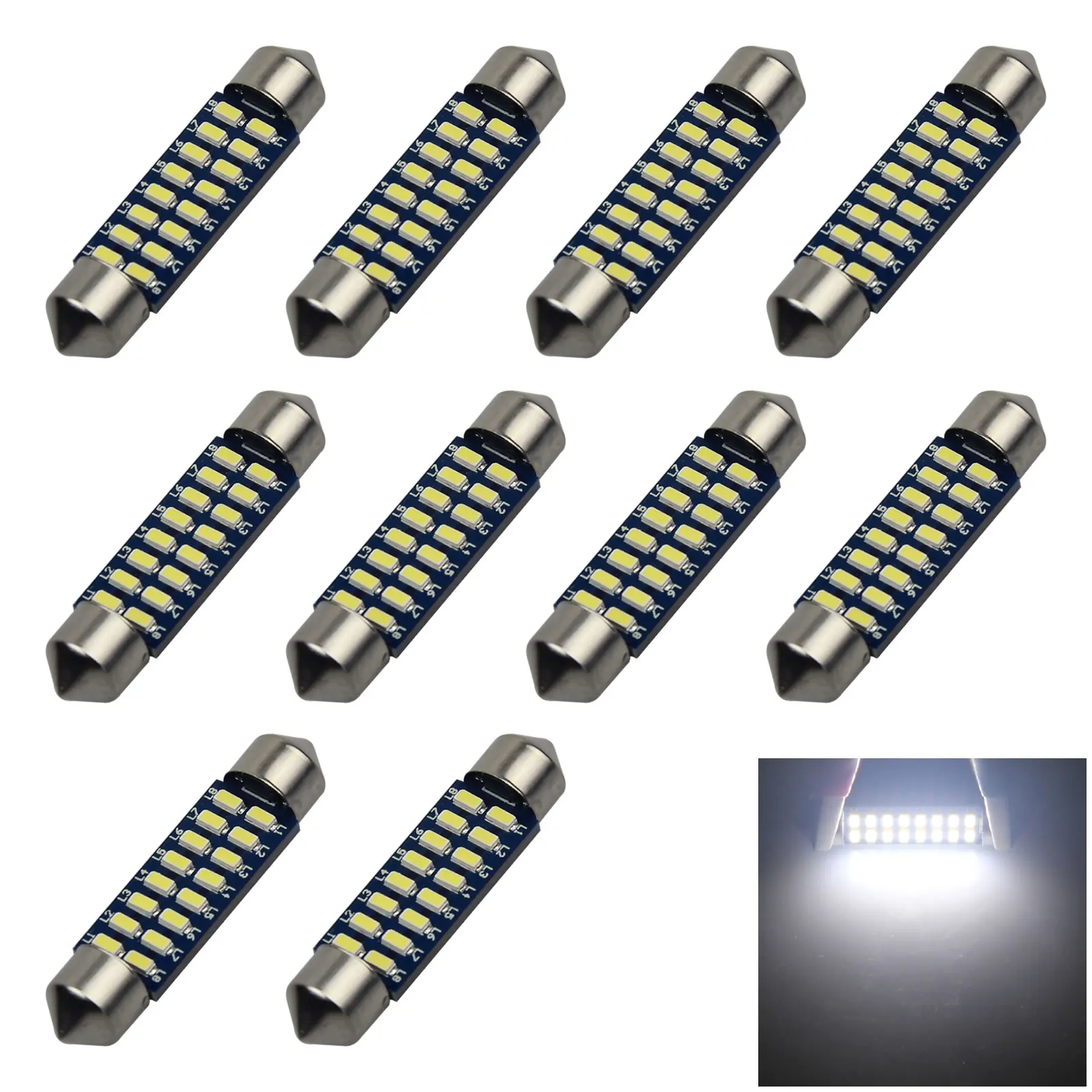 10x White Car 42MM Festoon Light Reading Blub Error Free 16 3014 SMD LED 1.61