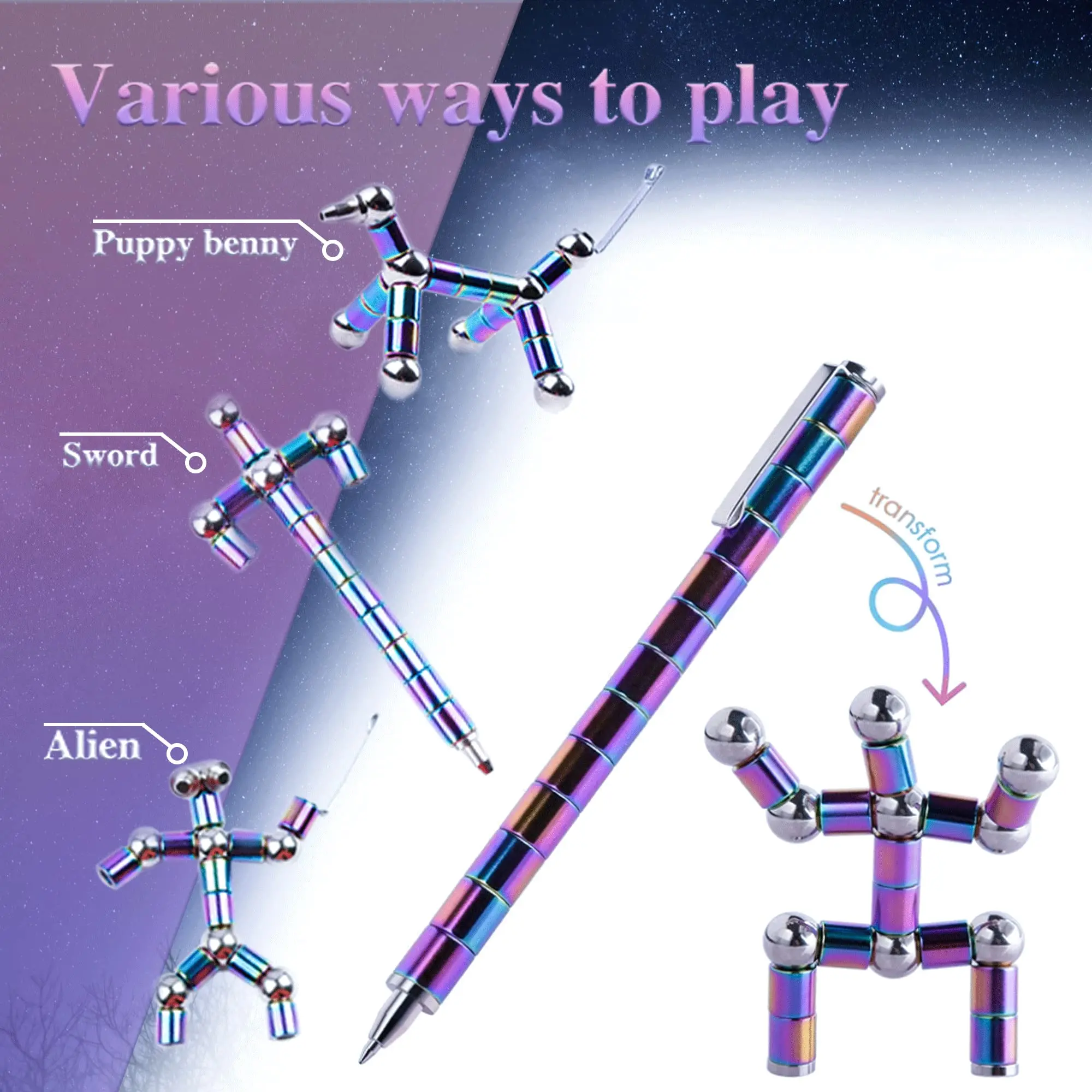 Caneta de gel de ímã de brinquedo, caneta polar magnética, caneta de gel de ímã, caneta de brinquedo, caneta de escrita de ímã deformável multifuncional, presente para crianças ou