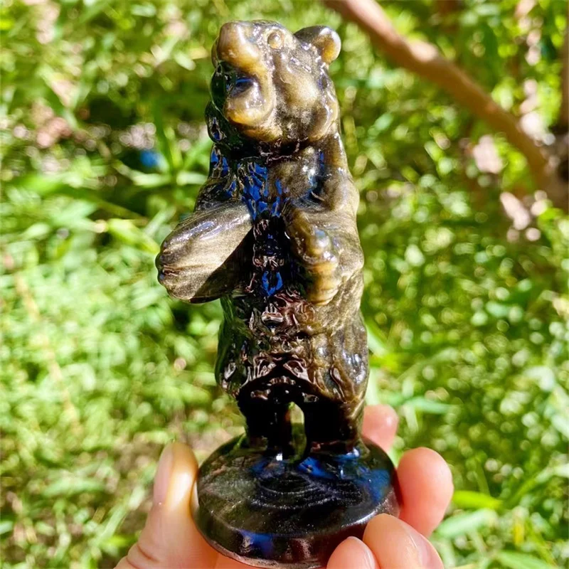 

Natural Golden Obsidian Bear Carving Reiki Healing Crystal Ornaments Animal Figurine Crafts Home Decor Gift 1pcs 10CM