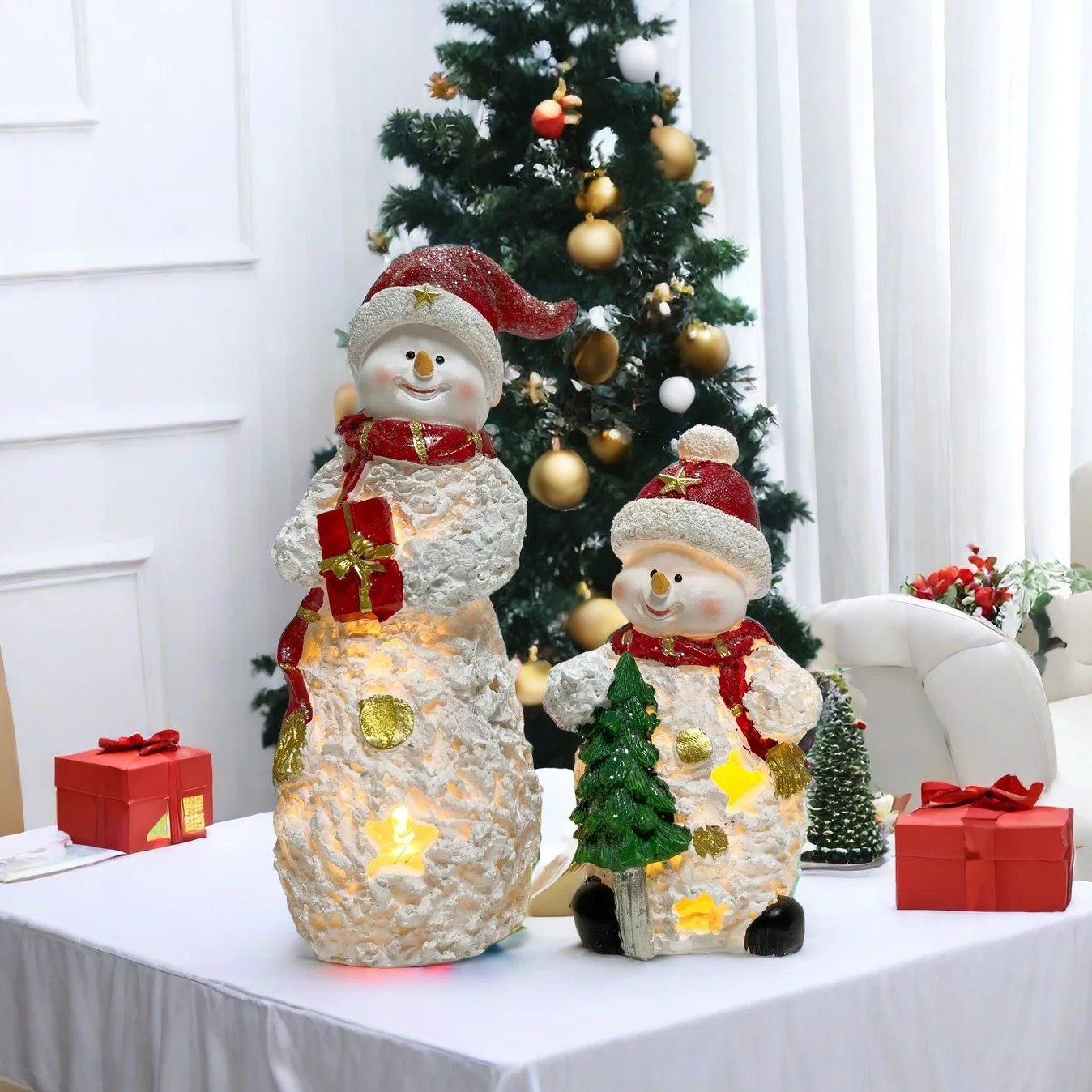 

New Christmas Snowman Ornament Desktop Showcase Small Night Light Resin Crafts Decoration Gift