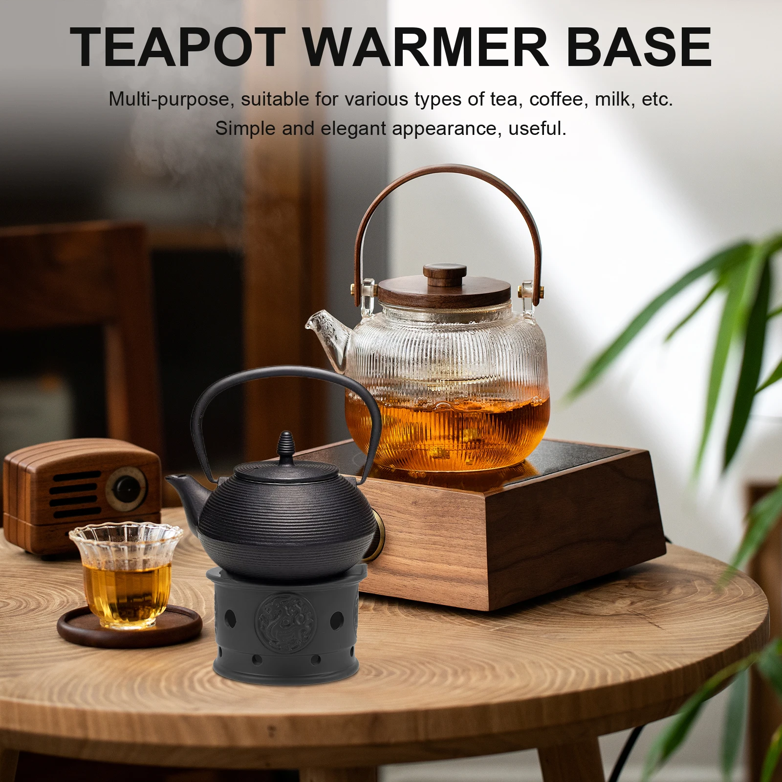 

Tea Warmer Purple Sand Teapot Heating Stove Stable Base for Home Office Coffee Milk Multi-Functional Use