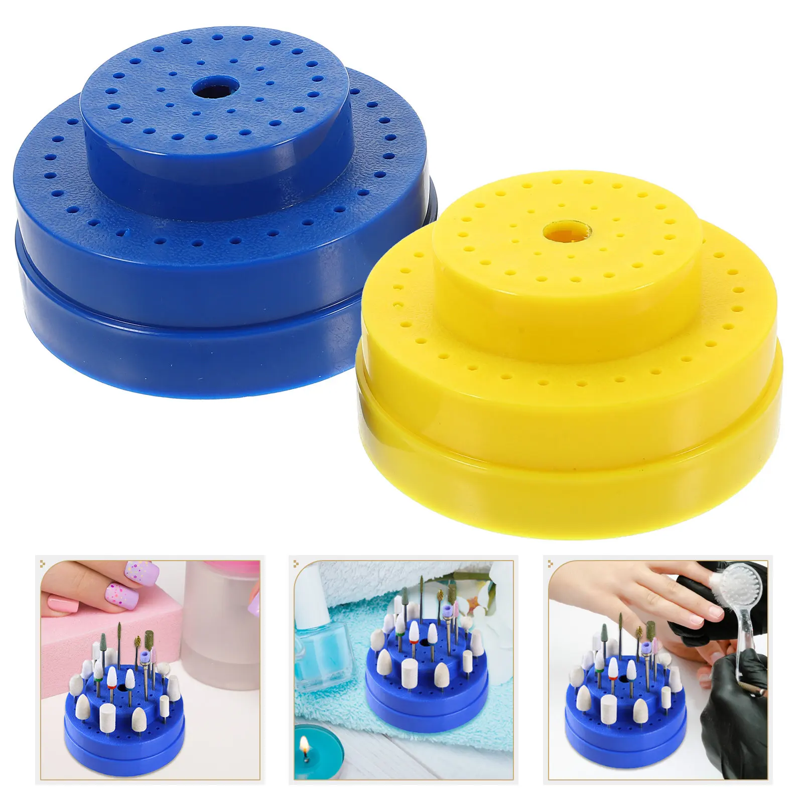 

2Pcs Nail Drill Bits Holder Plastic Storage Stand 60 Holes Organizer Nail Art Salon Home Use Display Organizer