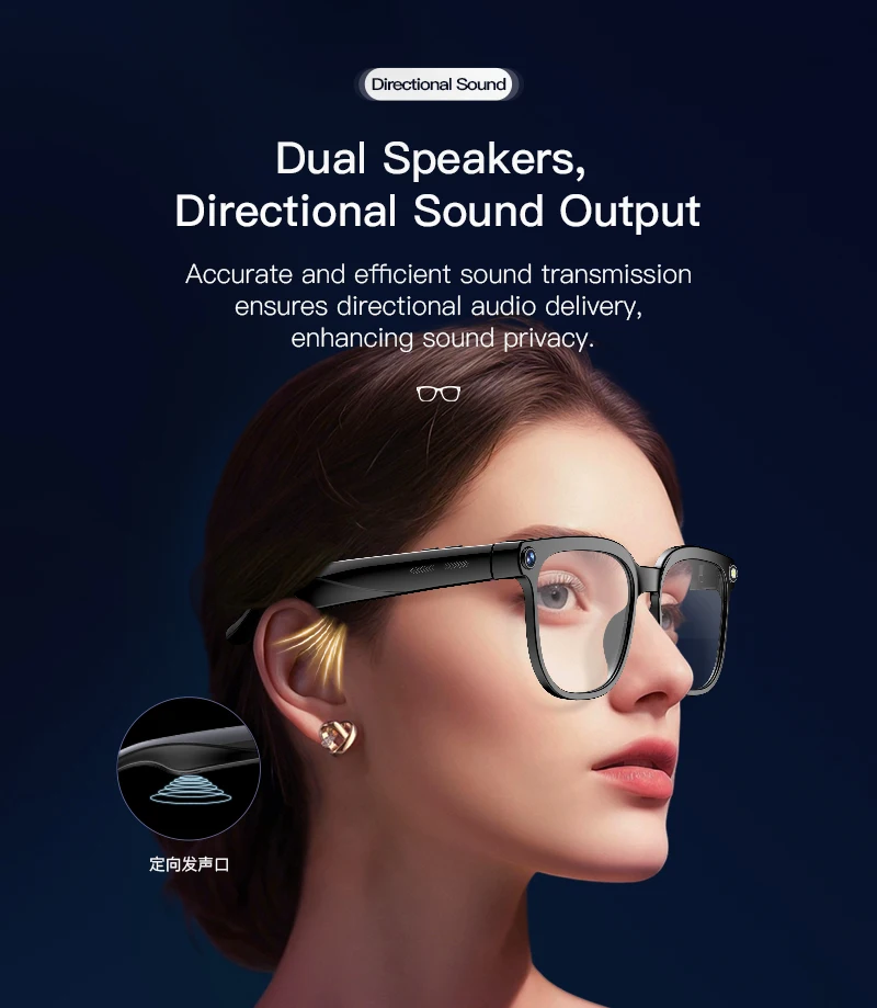 2026 Neue KI-Smart-Brille mit 800W HD-Kamera, 4K Anti-Shake-Video, 100+ Sprachübersetzung, Bluetooth-Anruffunktion, Musikplayer, Sonnenbrille für Herren – Detail 5