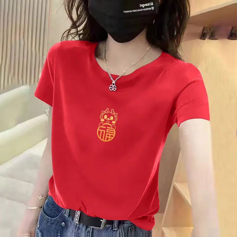 Camiseta Holgada de Algodón para Mujer, Cuello Redondo, Versátil, Talla Grande, Estilo Coreano, Informal, para Verano