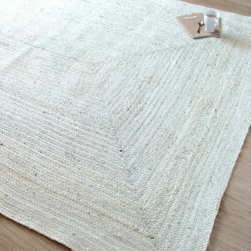 

Rug 100% Natural Jute Braided Style White Carpet Modern Rustic Look Area Rug