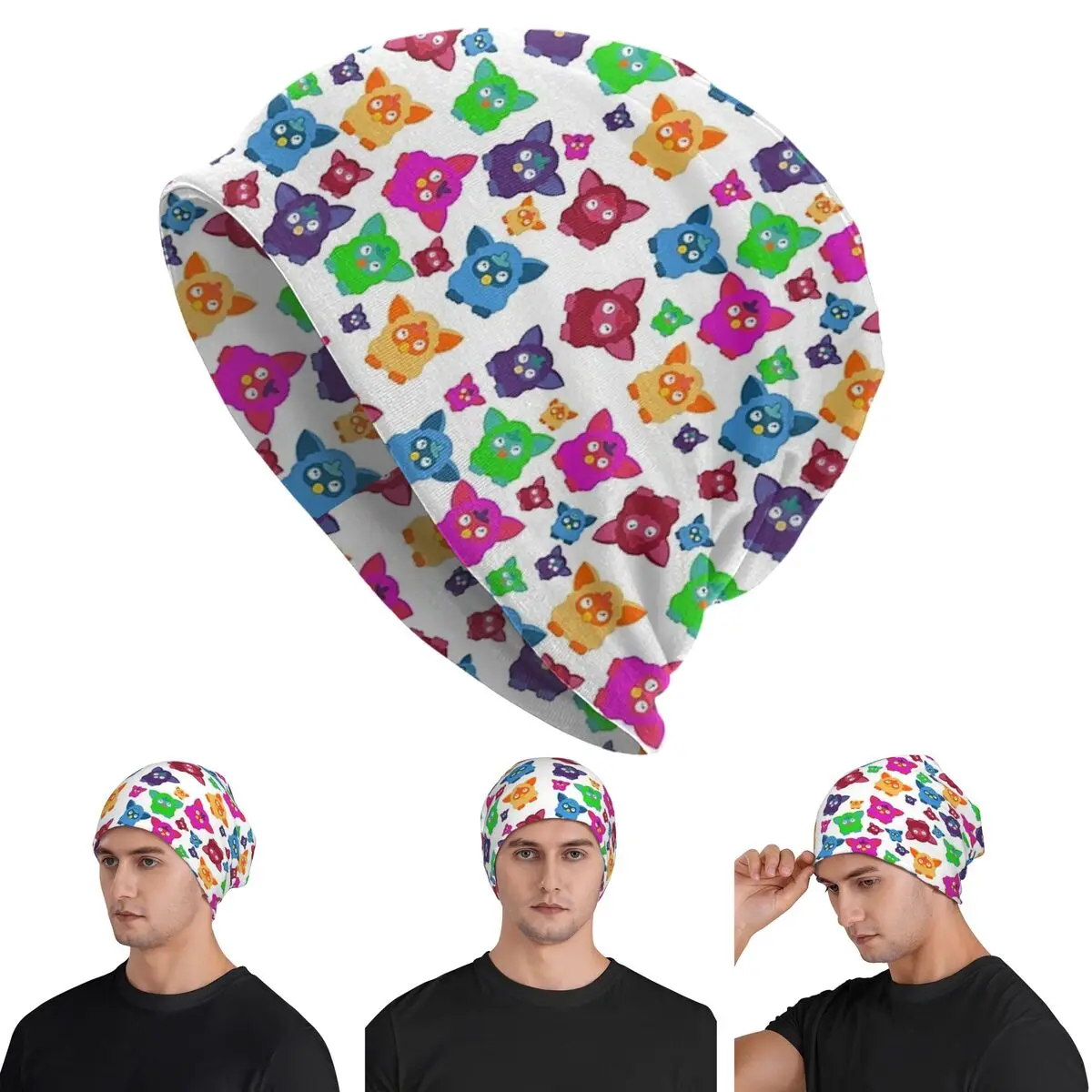 

Furby 2000’s Decades Design Pattern Skullies Beanies Hats Warm Autumn Winter Outdoor Cap Knitted Bonnet Caps for Unisex Adult