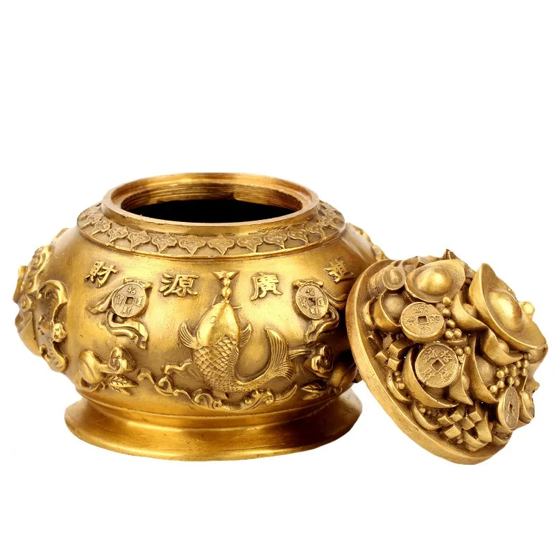 

Feng Shui Copper Treasure Bowl Wealth Cornucopia Statue Handicraft Desktop Decor Home Office Decoration