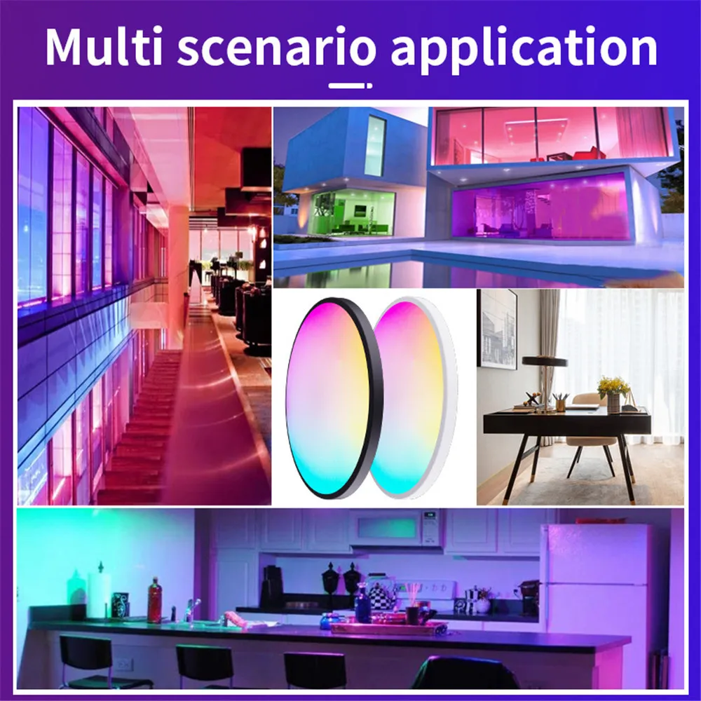 RGB Full-color LED Ceiling Light Remote Control, Modern Circular Bedroom, Living Room, Color Adjustment, Dimming Ceiling Light