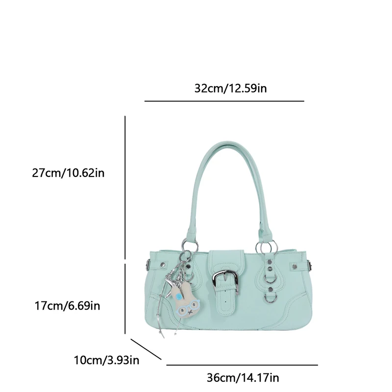 Hobo-Handtasche, Damen Motorrad-Biker-Stil Arbeitstasche, Y2k Mädchen Edgy Vintage Chic Mintgrüne Satteltasche – Detail 19