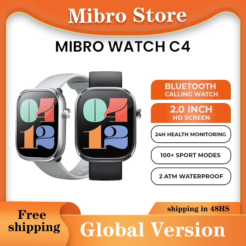 

Часы Mibro C4, супер легкий дизайн, 2 дюйма, большой экран, Bluetooth-вызов, кислород в крови, мониторинг сердечного ритма, умные часы для мужчин и женщин