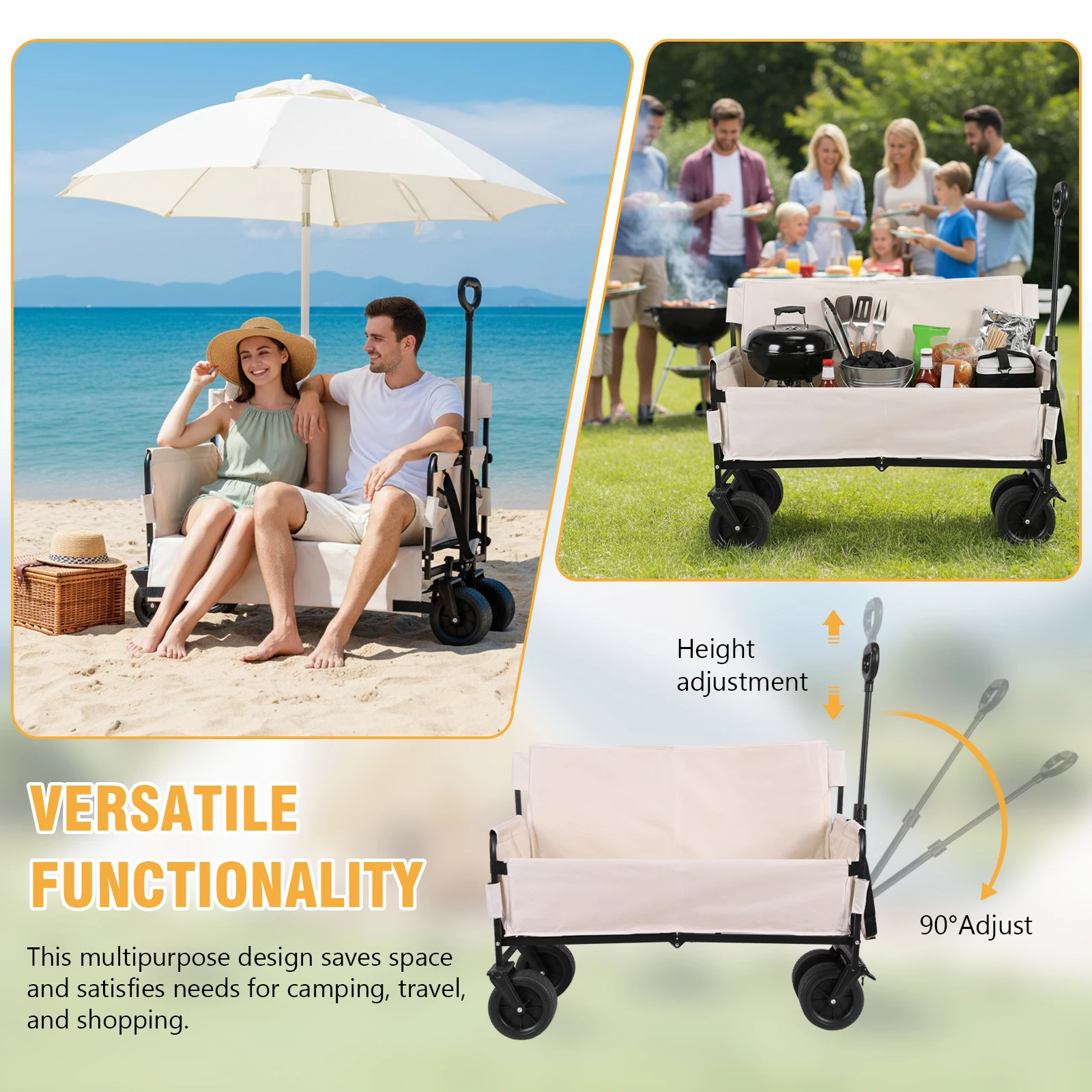 

Large Capacity Collapsible Wagon Cart with Big Wheels Heavy Duty Collapsible Utility Wagon for Sports Shopping