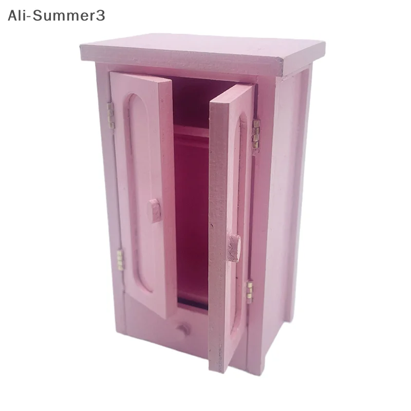 Poppenhuis Slaapkamer Roze Mini Houten Garderobe Model Poppenhuis Miniatuur Meubels Decor DIY Scène Accessoires Speelgoed