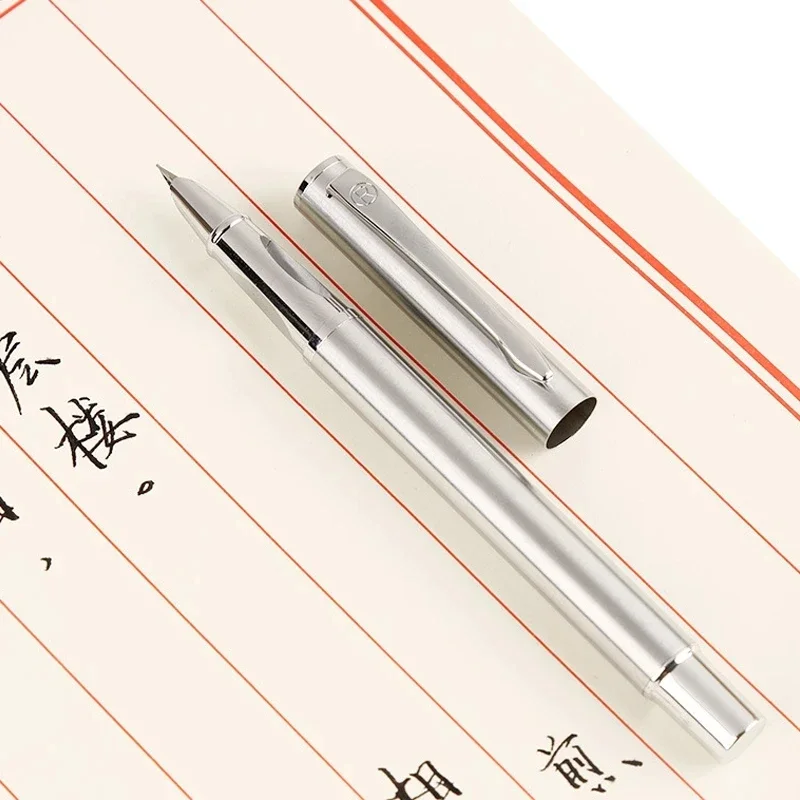 Fashion Silver Fountain Pen 0.8/1.3mm Curved Nib Student Calligraphy Practice Pen Business Signature School Writing Tools Supply