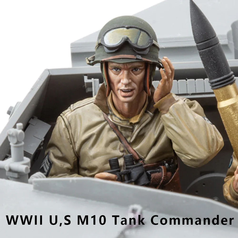 1/16 Segunda Guerra Mundial U, S M10 Tank Commander, soldado de figura modelo de resina, temas militares da Segunda Guerra Mundial, Gunner de tanques, kit desmontado e sem pintura